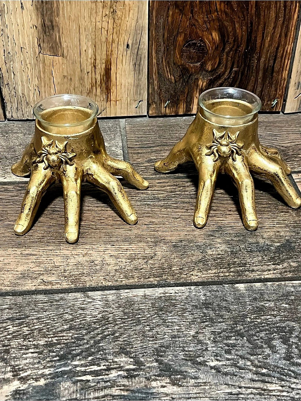 Gold Spider hand Candle Holders Set of 2